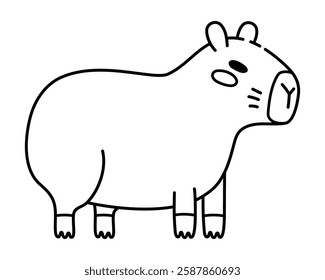 Cute Standing Capybara Illustration in Doodle Style. Adorable Cartoon Animal Line Art, Perfect for Children's Books, Stickers, Merchandise, and Nature-Themed Projects