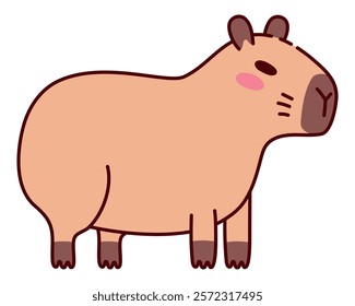 Cute Standing Capybara Illustration in Flat Style. Adorable Cartoon Animal Design, Perfect for Children's Books, Stickers, Merchandise, and Nature-Themed Projects