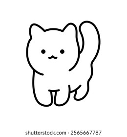 Cute standing cat. Black and white illustration, hand drawn coloring.