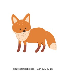 Cute standing childish fox . Doodle vector illustration.