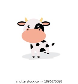 cute standing cow flat animal illustration images, this illustration is suitable for children's books, cards, pictures for children's clothes and so on