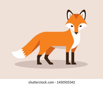 Cute standing fox flat illustration. Wild forest animal, zoo, cartoon character.