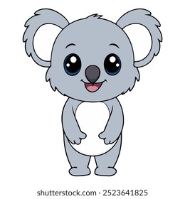Cute Standing Gray Koala in Cartoon Style