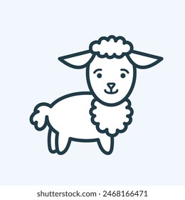 Cute standing lamb icon in a graphic cartoon style. Flat linear pictogram with editable stroke. Design for kids topic, domestic animal farming. Web design, mobile page element. Isolated vector
