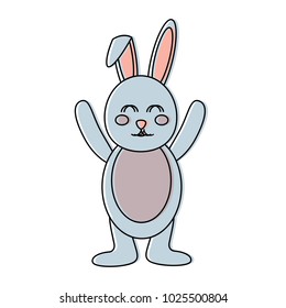 cute standing little bunny with hands up