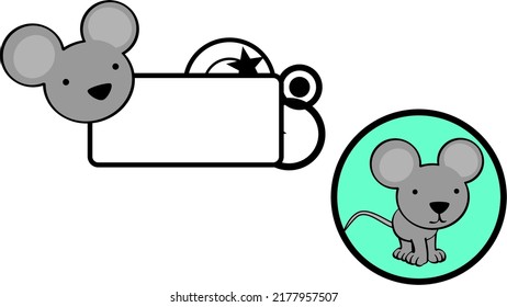 cute standing mouse character cartoon sticker and billboard set illustration in vector format