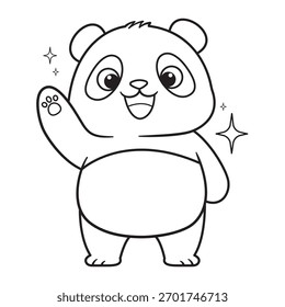 Lindo Panda de pie ondeando dibujo de contorno