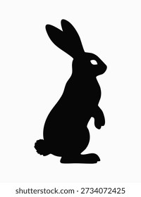 Cute standing rabbit silhouette icon in solid black on white background simple bunny shape perfect for Easter decoration kids crafts cutting machine template logo design spring illustration