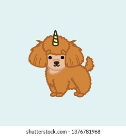 Cute Standing Unicorn Red Coat Poodle Cartoon Vector Illustration