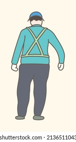 Cute standing workman with different gesture in art design flat vector illustration