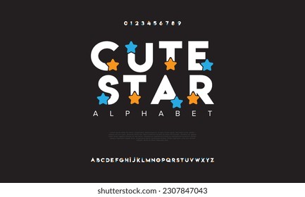Cute star abstract digital technology logo font alphabet. Minimal modern urban fonts for logo, brand etc. Typography typeface uppercase lowercase and number. vector illustration