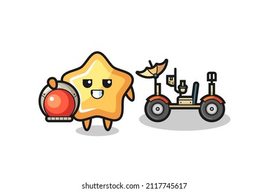 the cute star as astronaut with a lunar rover , cute style design for t shirt, sticker, logo element