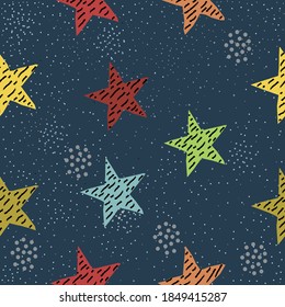 Cute Star Background. Seamless Pattern with stars.  Illustration.
