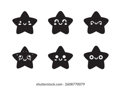 Cute star black silhouette bundle isolated on white background, logo icon clip art