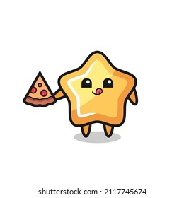 cute star cartoon eating pizza , cute style design for t shirt, sticker, logo element