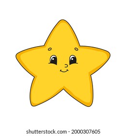 Cute star character. Colorful vector illustration. Cartoon style. Isolated on white background. Design element. Template for your design, books, stickers, cards, posters, clothes.
