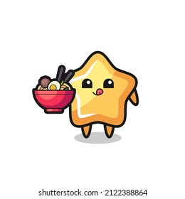 cute star character eating noodles , cute style design for t shirt, sticker, logo element