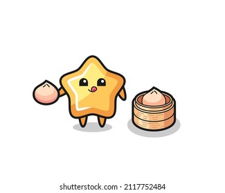 cute star character eating steamed buns , cute style design for t shirt, sticker, logo element