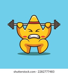 Cute Star Character Lifting Weights Cartoon Vector Illustration