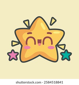 cute star character with outline flat vector design
