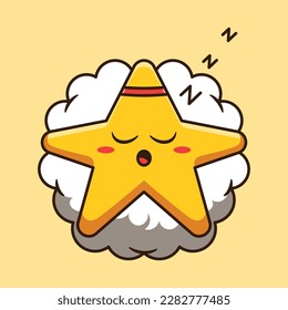 Cute Star Character Sleeping On A Cloud Cartoon Vector Illustration