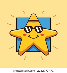 Cute Star Character Sunbathing With Sunglasses Vector Cartoon Illustration
