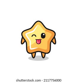 cute star character in sweet expression while sticking out her tongue , cute style design for t shirt, sticker, logo element