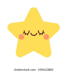 Cute star with closed eyes. Vector illustration isolated on white background