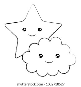 cute star with cloud kawaii character