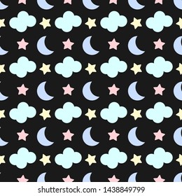 Cute Star, Cloud and Moon Seamless Pattern vector Illustration Background