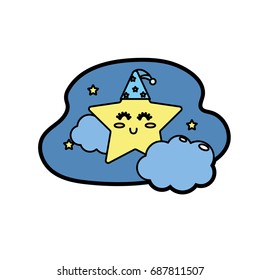 cute star with cloud in the sky design