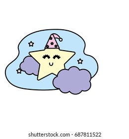 cute star with clouds in the sky design