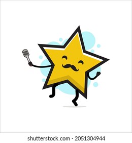 cute star cooking vector emoticon mascot logo premium vector