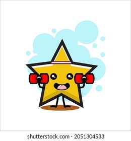 cute star doing sport emoticon flat vector mascot design
