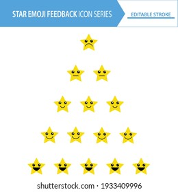 Cute star emoji feedback icon set on white background. Royalty free and fully editable.