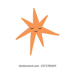 Cute star with emotions drawn in flat style. Hand drawn vector illustration.