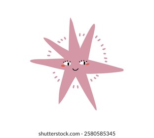 Cute star with emotions drawn in flat style. Hand drawn vector illustration.
