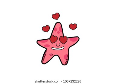 Cute Star Fish Character. Vector Illustration. isolated on white background.