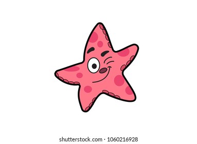 Cute Star Fish Character Winking. Vector Illustration. Isolated on white background.