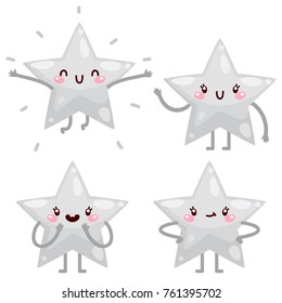 Cute star, five point, character set, vector.