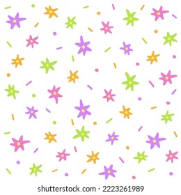 Cute Star Flower Orange Pink Purple Green Confetti Sprinkle Sparkle Ditsy Floral Shine Small Polkadot dot Mini Line Abstract Colorful Pastel Seamless Pattern Background