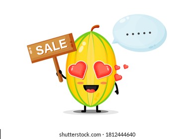 Cute star fruit mascot with the sales sign