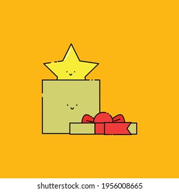 Cute star inside gift box Illustration. modern simple food vector icon, flat graphic symbol in trendy flat design style. wallpaper. lockscreen. pattern. frame. background. backdrop.