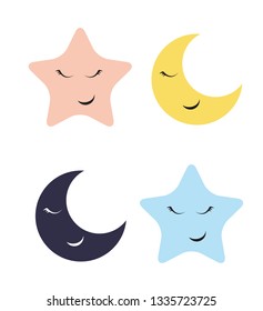 Cute Star and Moon Icon Vector Illustration EPS10 
