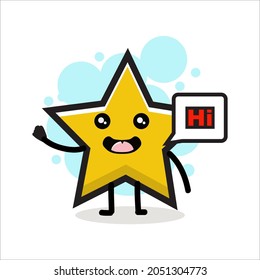 Cute Star say Hi mascot vector emoticon flat design