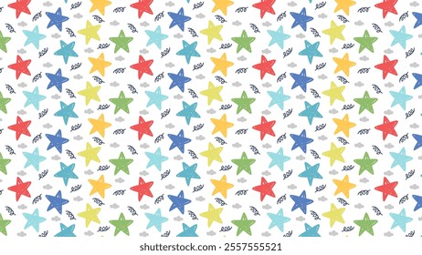 Cute star seamless pattern kids hand drawn background designs