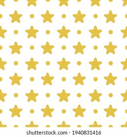 Cute star seamless pattern vector. Yellow stars with decorative dots on isolated white background. For baby and children fabric, cloth, backdrop, wallpaper, wrapping paper.
