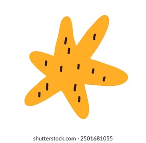 Cute star in simple doodle childlike style. Funny design element, decoration. Sparkle clip art, kids primitive drawing. Childish flat vector illustration isolated on white background