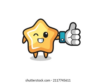 cute star with social media thumbs up symbol , cute style design for t shirt, sticker, logo element