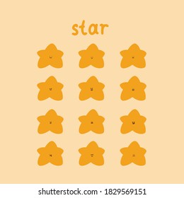 Cute star sticker. Star sticker illustration. Cute emoticon. Star emoticon.